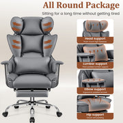 Coolhut Big and Tall Ergonomic Office Chair, 500 lb Capacity, High Back, Adjustable Arms and Footrest, PU Leather, Gray