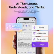 GJGOO AI Voice Recorder & Transcriber with GPT-5 Analysis, 30-Hour Recording, 112-Language Speech-to-Text, Auto Summary, Gray