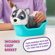 Little Live Pets My Really Real Puppy Mini Aurora the Husky Interactive Plush Toy with 20+ Sounds and Reactions, Cozy Basket Included, Ages 5+