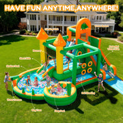 TASKBAY Giant 10 in 1 Inflatable Water Slide with Extended 17FT Slide, Bounce House, Ball Shooting, Ring Toss, Dual Pools for Kids 3-10