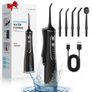 OasiSmile Water Flosser Portable Cordless Dental Irrigator 300ML Reservoir 5 Jet Tips 4 Modes IPX7 Waterproof Black L8