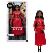 Mattel Barbie Signature Collectible Fashion Doll, Milan Street Style Outfit with Red Jacket, Pleated Skirt, Black Boots, Mini Purse, JJX31