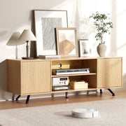THAILE TV Stand, Carbon Fiber Finish, Glass Shelves, Entertainment Center for TVs up to 75 in