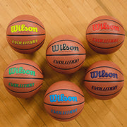Wilson Evolution Indoor Game Basketball, Scarlet, Size 7, 29.5 in, Composite Leather WTB0595ID0705
