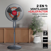 Taurus AIR2GO Tropicano 2-in-1 Fan and Heater, 1500W Power, 3-Blade Metal Propeller, Triple Safety System, Remote Control, Gray