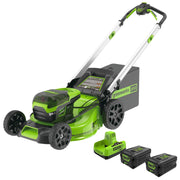 Greenworks MO60L424 60V 21 Brushless Self-Propelled Battery Powered Lawn Mower + Two (2) 4.0Ah Batteries & Dual Port Charger