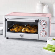 GreenLife Air Fry Toaster Oven, Stainless Steel, Healthy Ceramic Nonstick, PFAS Free, Adjustable Temp & Time Control, Tray & Basket, Pink, CC007673-001