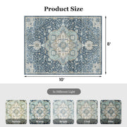 CHITOOMA 8'x10' Vintage Area Rug, Blue, Machine Washable, Low Pile Polyester with Non-Slip Backing, Stain and Fade Resistant