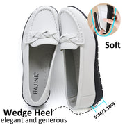 HAJINK Womens Loafers Flats Faux Leather Platform Flat Heel Pull-On Casual Shoes White
