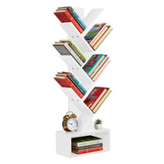 Sorbus 7-Tier Zigzag Bookshelf with Drawer, White MDF Wood, Space-Saving Organizer, WD-BK-WH-B