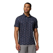 Columbia Men's PFG Super Slack Tide II Stretch Polo, UPF 50+ Sun Protection, Moisture Wicking, Nocturnal Bluefin Pride, Short Sleeve, 212101