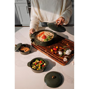 Thyme & Table 3-Piece Ceramic Casserole Set, Moss Green, Gold-Tone Knobs, Durable Stoneware, Oven and Microwave Safe, 64oz 32oz 14oz