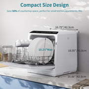 AIRMSEN AE-TDQR03 Portable Countertop Dishwasher with 5-Liter Built-in Water Tank and Air-Dry Function, White