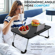 VINAUO Foldable Lap Desk, 23.6in Extra Large Laptop Bed Tray Table with Drawer, Black