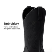 Dream Pairs Women's Cowboy Boots, Mid Calf, Wide Square Toe, Embroidered Black, 1.38-Inch Block Heel
