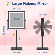 Ruacq 290-B Rechargeable Makeup Mirror, 4000mAh Battery, Lighted Vanity Mirror with 1X/10X Magnification, 3 Adjustable Color Lights, Brightness Control, Height Adjustable, 360 Rotation, Matte Black