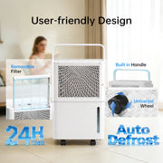 HUMSURE 30 Pints Dehumidifier for Basement, Covers up to 2500 Sq. Ft, Auto Defrost, 24-Hour Timer, White, Includes Drain Hose