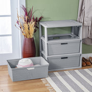 Sterilite Wide 3 Drawer Tower Storage Cart with Removable Plastic Bins, Opaque Weave Design, Easy Assembly, Gray, 4430-6A