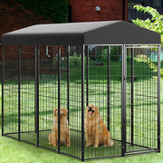 Anyask LD009-BG-0002 Heavy Duty Large Metal Dog Kennel Playpen with Weatherproof Roof Black 8L x 4W x 6H
