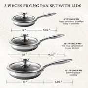 Kitexpert Nonstick Frying Pans Set, 6 Pcs, Titanium Ceramic Coating, Star-Textured Interior, Oven Safe to 450F, Dishwasher Safe, All Cooktops Compatible