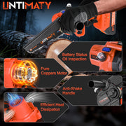 UNTIMATY 6 Inch Cordless Chainsaw with 2 21V Lithium Batteries, 2 Chains, Red