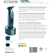 Cocco Hyper Veloce Pro Trimmer, Digital Gap Graphene Blade, High-Torque Brushless BLDC Motor, Cordless, All-Metal Aluminum Alloy, Lithium-Ion Battery, Dark Teal