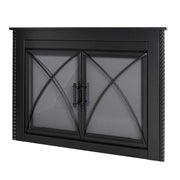 Pleasant Hearth Albus Collection Fireplace Glass Door, Medium, Hammered Black Steel Frame, Smoked Tempered Glass, Magnetic Closures, AL-1901