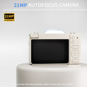 Yintiny 4K Digital Camera, 16X Optical Zoom, Anti-Shake, 3 in 180 Flip LCD Screen, 21MP CMOS Sensor, Built-In Filters, 32GB SD Card, White, 20251206