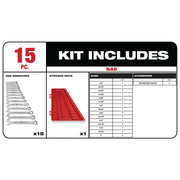 Milwaukee 48-22-9416 SAE Combination Ratcheting Wrench Mechanics Tool Set (15-Piece)