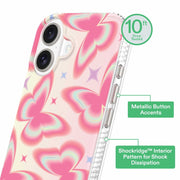 Onn Retro Butterfly Phone Case with Shockridge Interior, Shock-Absorbent Hard Shell, Metallic Button Covers, Clip-On Attachment, Multicolor for iPhone 16
