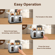 Mecity T-88A Touchscreen 4-Slice Toaster with Countdown Timer, Silver