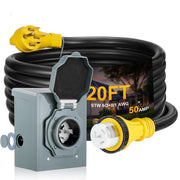 SPEEDWOW 30 FT 50 Amp RV Extension Cord, 125/250V Heavy Duty Extension Cord with Generator Inlet Box, Waterproof Power Cord