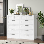 Homfa BOT-MD-016 6 Drawer Wood Storage Cabinet with Metal Handles Dresser, White