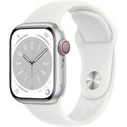 Apple Watch Gen 8 Series 8 Cell 41mm Silver Stainless Steel - White Sport Band MNV73LL/A