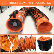 CKSFAN Portable Axial Blower Fan, 8 Inch, 230W Motor, 900 CFM Airflow, 16FT Flexible Duct Hose, Steel Housing