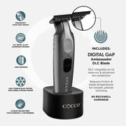 Cocco Veloce Pro Hair Trimmer, Digital Gap Ambassador DLC Blade, High-Torque Brushless BLDC Motor, All-Metal Aluminum Alloy, Lithium-Ion Battery, Matte Grey