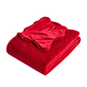 My Texas House Faux Fur Scallop Throw, Reversible Plush Rabbit Fur and Dutch Velvet, Red, 50 x 60 in