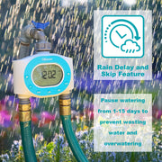 Gilmour Dual Outlet Water Timer, Programmable Dual Zone, LCD Screen, Rain Delay, Leak Alert, Battery Operated