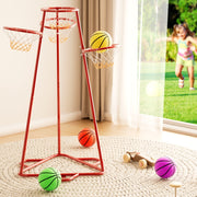 Bruce & Shark 4-Hoop Kids Basketball Hoop Portable Stand Set with 4 Balls for Ages 3+
