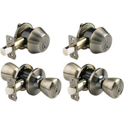 Brinks 2105-109-2 Tulip Style Keyed Entry Door Knob and Single Deadbolt, 2-Pack - Antique Brass