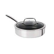 T-fal Ceramic HybridMesh Stainless Steel 3 Quart Saut Pan, Heavy-Duty Tri-Ply Construction, Metal Utensil Safe, Cast Riveted Handle, Oven Safe with Glass Lid
