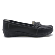 HAJINK Womens Loafers Flats Casual Shoes, Faux Leather, Platform Flat Heel, Black