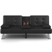 Homall Futon Sofa Bed Faux Leather Couch Modern Convertible Folding Recliner with 2 Cup Holders, Black