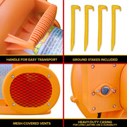 Sportspower Heavy Duty 750W Electric Air Blower, 1.0 HP, 590 CFM, Orange, 25 ft Cord, INF-2703