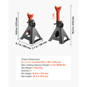 KFFKFF Heavy Duty Steel Jack Stands, 3 Ton Capacity, Adjustable Height 10.8 to 16.3 in, Secure Ratchet Locking Mechanism, Set of 2, HM3141B