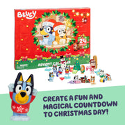 Moose Toys Bluey Mini Figures Christmas Advent Calendar, 24-Day Countdown with 4 Festive Mini Figures, 12 Accessories, Stickers, and Paper Standees