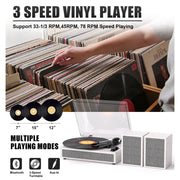 TANLANIN Bluetooth Belt-Drive Turntable with 3-Speed Playback, Auto-Stop, External Stereo Speakers, AUX & RCA Output, White Wood Finish, TE-2028WT