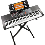 Rockjam RJ640-XS 61-Key Keyboard Piano Kit With Keyboard Stand, Sheet Music Stand, Piano Note Stickers & Lessons
