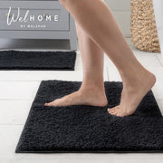 WelHome 2 Piece Recycled Polyester Bathroom Rugs Set, 17x24 & 20x32 Inches, Black