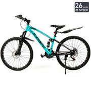 Artudatech ARTUDATECH-26-MTB-GREEN Full Suspension Mens Mountain Bike, Shimano 21 Speed, 26 Inch Wheel, Green